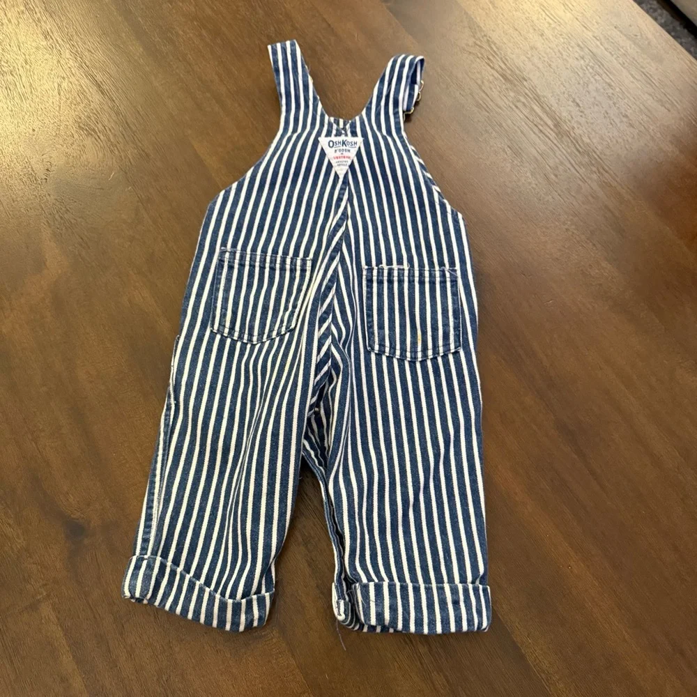 Vintage OshKosh B'gosh‎ Navy White Striped Overalls  Vestback Made in USA